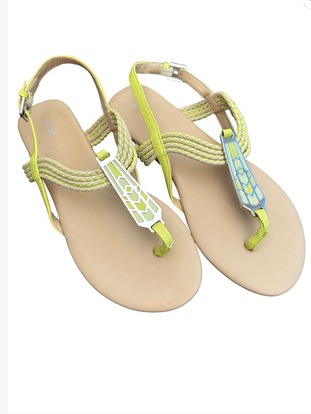 Apt 9 Content Slingback Neon Lime Buckle Thong Sandals Ladies 7.5 Med